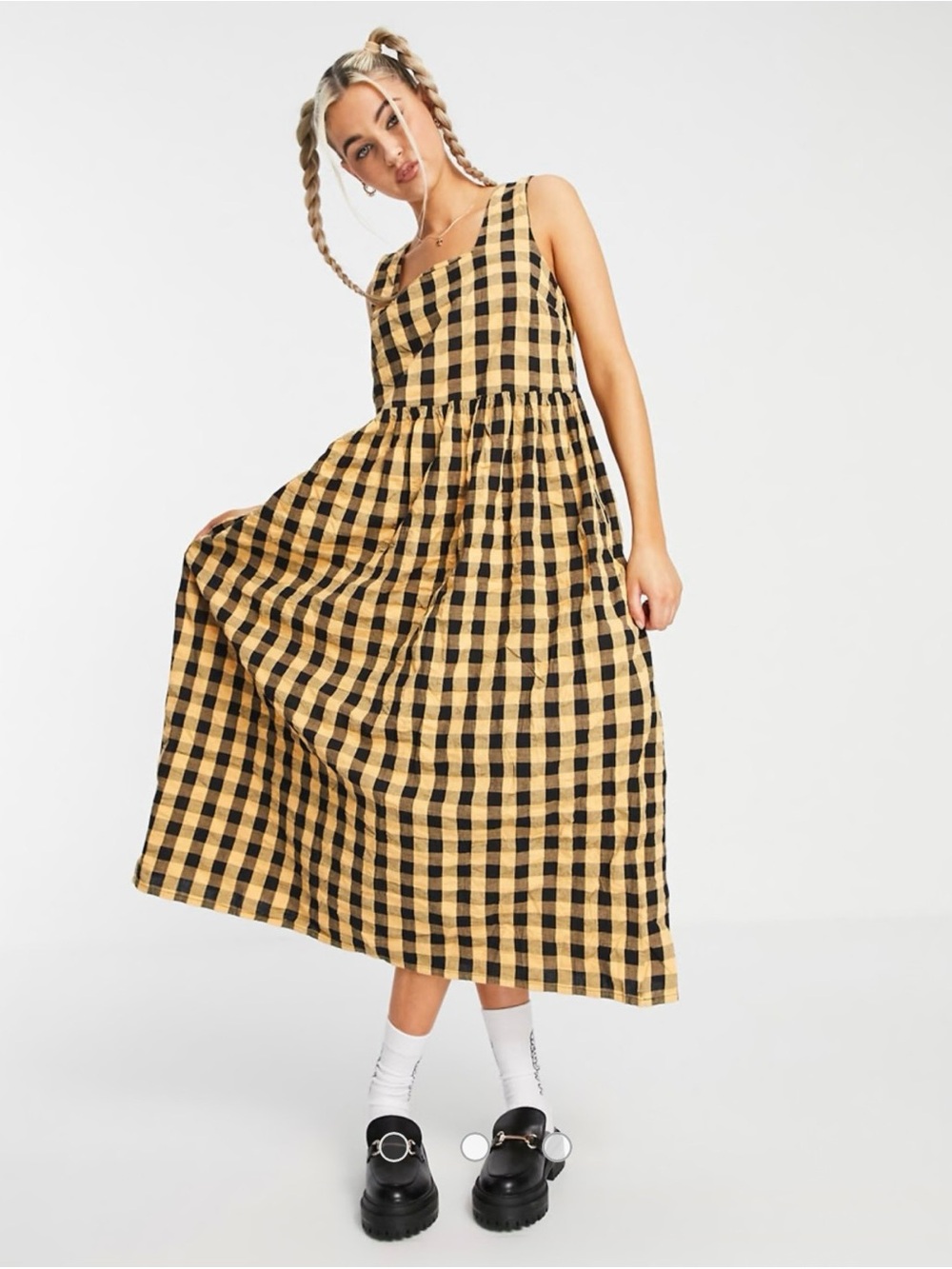 Collusion Seersucker Gingham Midi Dress Size US 6
